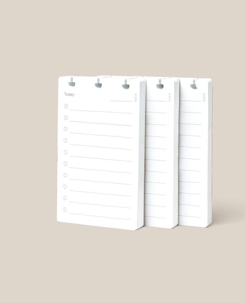 Three stacked Discbound Analog Refill (3-pack) daily planner pages with checkboxes and note lines, labeled “Today,” set on a beige background—perfect refill cards for your Discbound Analog system.