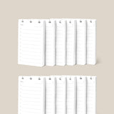 Two rows of white Discbound Analog Refill (12-pack) notepads with checklist designs and checkboxes are neatly arranged against a beige background—ideal for use with Analog Cards or as refills for your Discbound Analog system.
