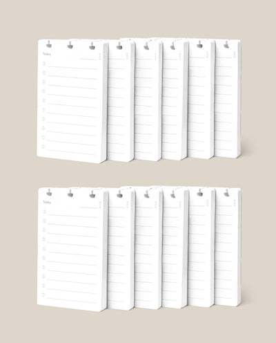 Twelve identical Discbound Analog Refill notepads (12-pack), each with “Today” at the top and a checklist format, arranged in two rows of six on a light beige background—perfect for refreshing your Discbound Analog system.