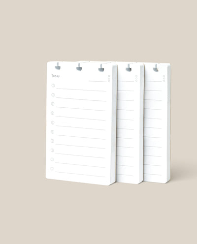 Three stacked Discbound Analog Refill (3-pack) daily planner pages with checkboxes and note lines, labeled “Today,” set on a beige background—perfect refill cards for your Discbound Analog system.