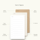 The Analog Annual Refill (12 Task Packs + Weekly Cards) includes 3x5in notecards with rounded corners, task signals, card signal area, offset printing, and thick smooth paper stock labeled Today, Next, and Someday.