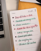 An Analog - Today Card, dated 3.2.25, with multiple tasks neatly crossed off using a proven task prioritization method, is placed next to a silver laptop keyboard and a yellow folder in the background.