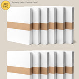 Two rows of Analog Dot Grid Cards - Large (12-Pack), each with a brown paper band. The label reads "Dot Grid" and "Large – 5” x 6.5”," ideal for note taking on premium card stock; formerly Capture Cards.