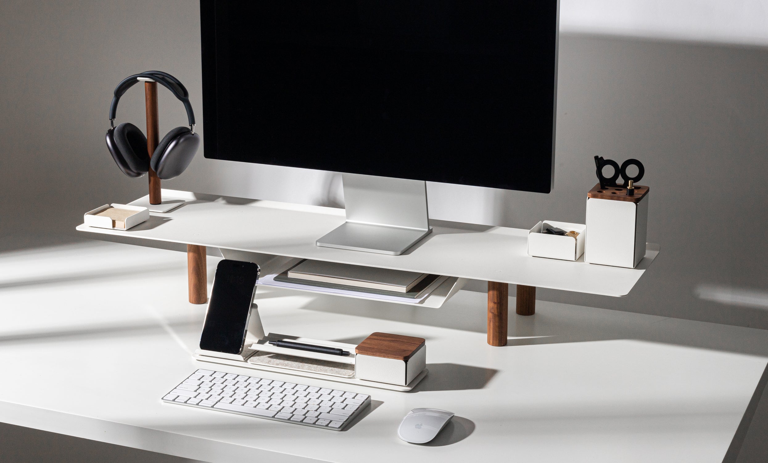 Warehouse Item - Gather Large Monitor Stand (White/Walnut) Warehouse Ugmonk