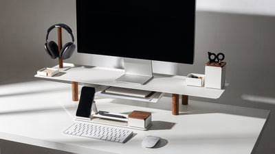 Warehouse Item - Gather Large Monitor Stand (White/Walnut) Warehouse Ugmonk