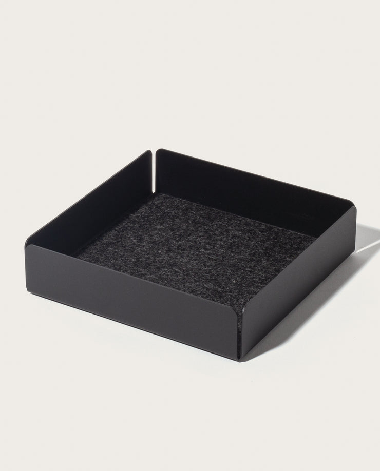 The Gather Large Tray (2x2 - Black) features a felt-lined interior, low straight sides, and a magnetic bottom. Shown here in black on a white background.