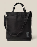 Utility Tote Bundle - Set of 3 black heavyweight cotton tote bag with two handles, a shoulder strap, and a small logo on the front lower right corner.