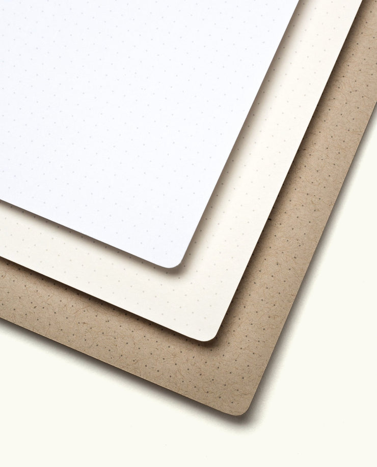 Three Analog - Task Cards are stacked: the top is white with a subtle dot pattern, the middle is off-white, and the bottom is brown kraft paper—ideal for analog productivity systems or productivity cards.