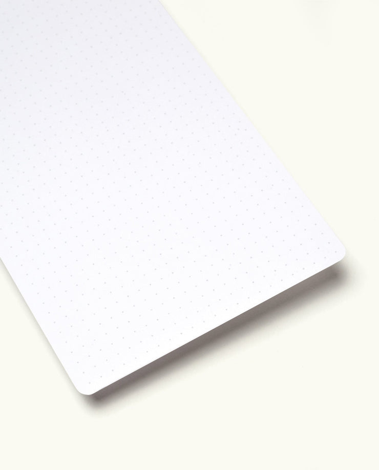 A close-up of an Analog Today Card (from the 12-Pack): a white rectangular sheet with rounded corners and faint, evenly spaced dots, resembling classic note cards, set against a plain light background.