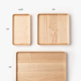 The Valet Tray Bundle (Maple - Set of 3), handcrafted in Pennsylvania, features rectangular trays on a white background in small (4.25 x 7.5), medium (7.5 x 7.5), and large (11.5 x 7.5) sizes.