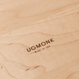 Close-up of the Valet Tray Bundle (Maple - Set of 3), handcrafted in Pennsylvania from solid maple. "UGMONK Made in USA" is engraved at the center, showcasing the wood grain and natural markings.