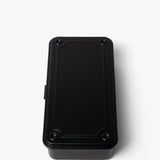 A black Toyo Steel Stackable Storage Box T-190, made in Japan with rounded corners and four raised bumps on the lid, is photographed on a white background.