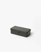 A Toyo Steel Stackable Storage Box T-190 in Military Green, made in Japan with a fitted lid, is shown on a plain white background.