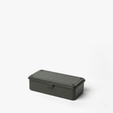 A Toyo Steel Stackable Storage Box T-190 in Military Green, made in Japan with a fitted lid, is shown on a plain white background.