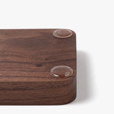 A close-up of the Valet Tray (Walnut - Small), a handcrafted rectangular walnut tray with rounded corners and two clear rubber pads, made in Pennsylvania—perfect for organizing your everyday essentials.